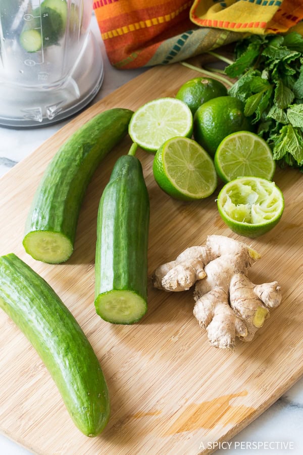 Ingredients for Making Cucumber Lime Agua Fresca.