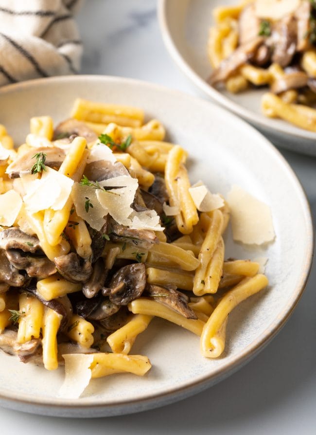 final shot gemelli noodles tossed with creamy mushroom sauce