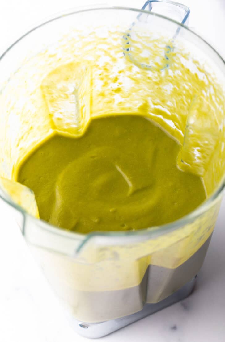 Poblano sauce in a blender.