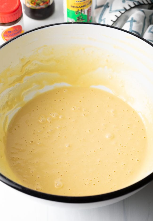 thin okonomiyaki batter in a large bowl