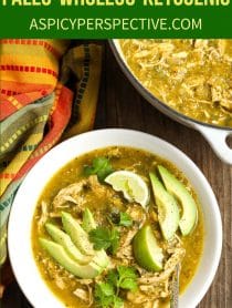 Easy Paleo Chicken Chili Verde Recipe #ASpicyPerspective #whole30 #paleo #lowcarb