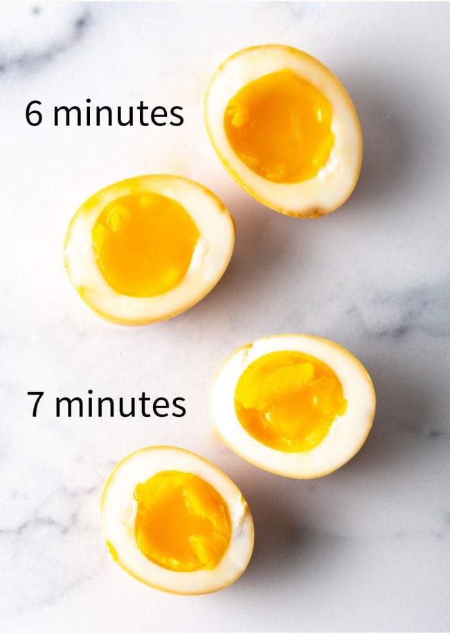 six minute versus seven minute soft boiled eggs ajitsuke tamago