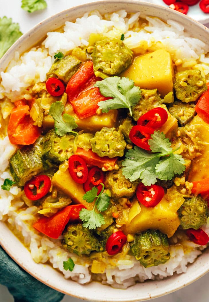 Vegetarian Curry Recipe over rice in bowl