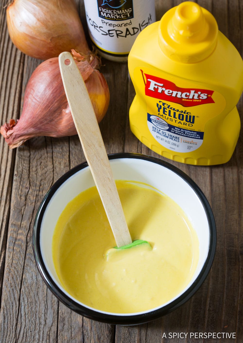 Ingredients needed for mustard seafood dipping sauce. 