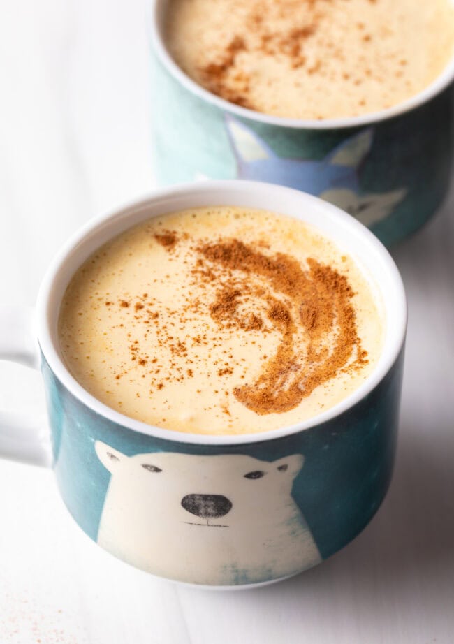 Two mugs of Vietnamese egg coffee.